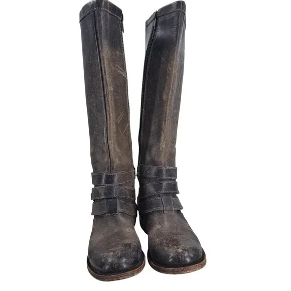 Freebird Irish Distressed Leather Knee High Harness Riding Boots Size 6 Moto